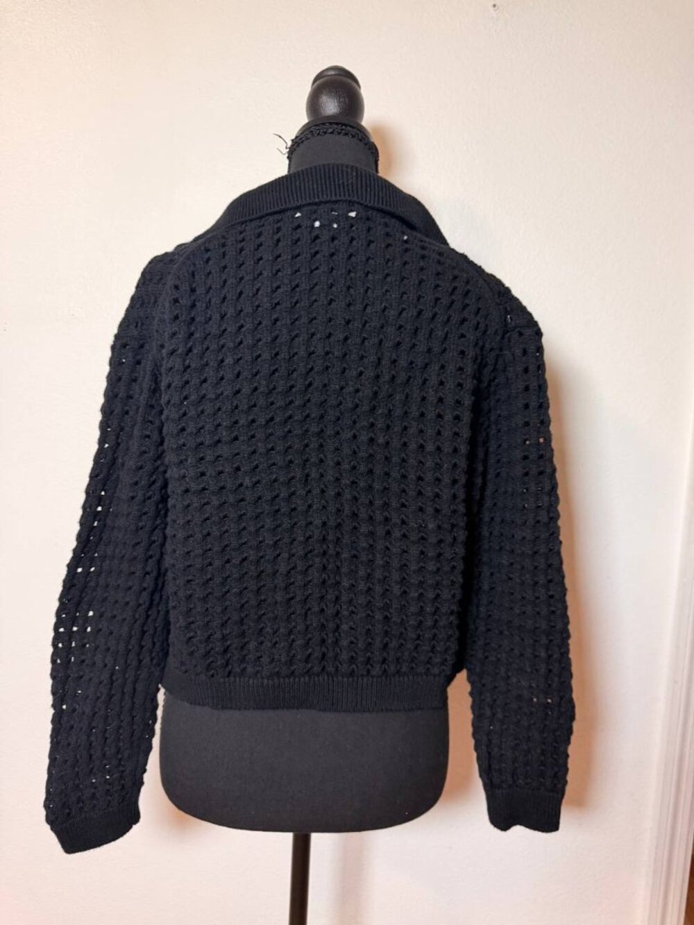 Velvet Graham & Spencer Cotton Cashmere Black Open Knit Cropped Cardigan - Picture 8 of 12